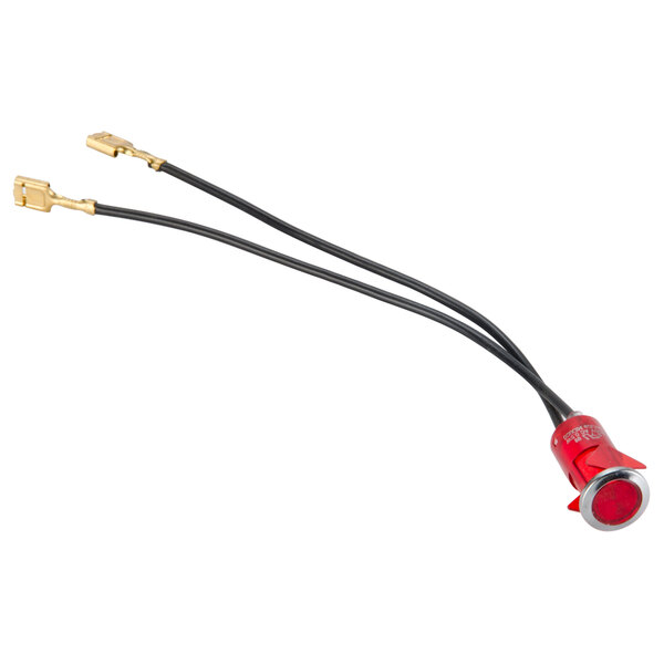 A red light with black and red cables.