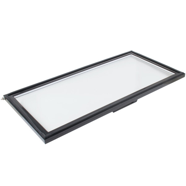 A rectangular black frame with a white light.