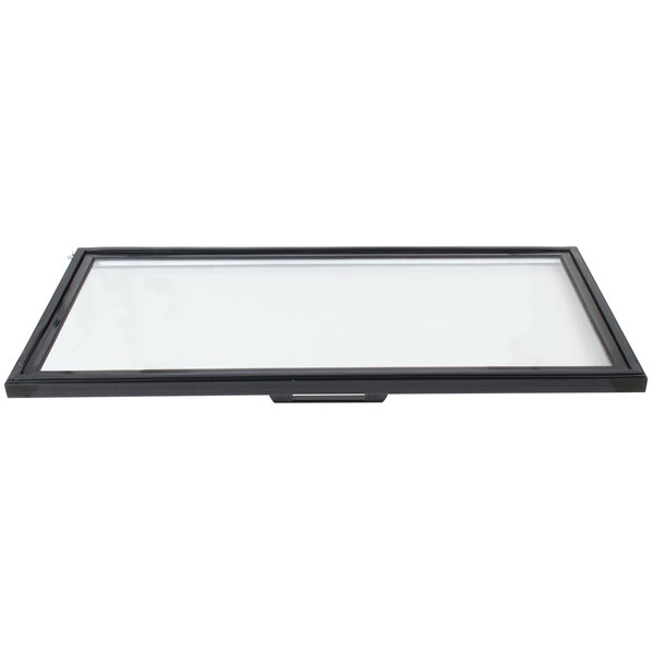 A white rectangular door with a black border.