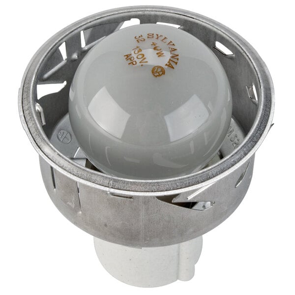 A round white Nemco oven lamp.