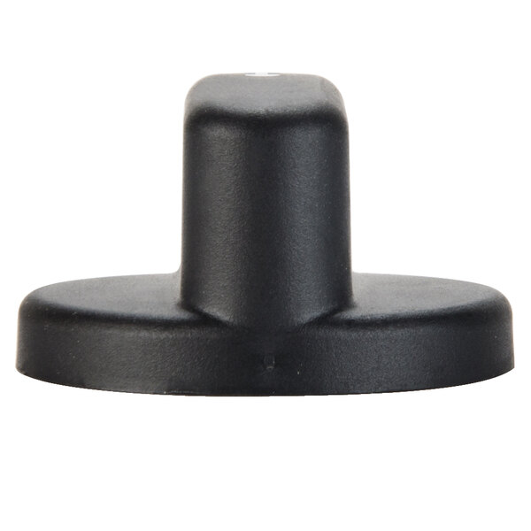 A black plastic cap with a white background.