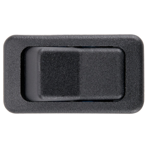 A close-up of a black plastic Nemco Euro Style Rocker Switch with a white background.