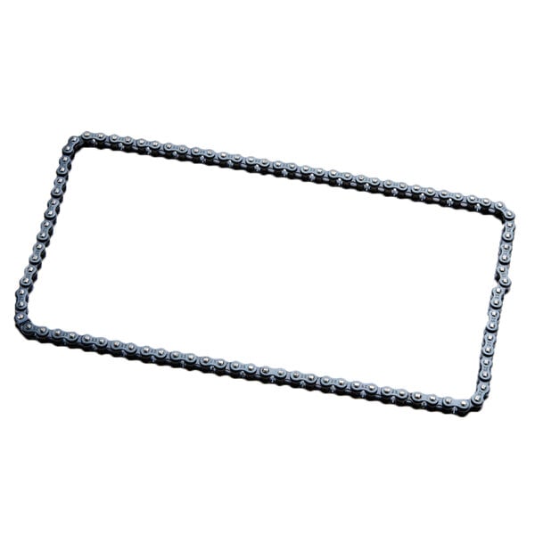 A Nemco drive chain for hot dog grills with a metal plate on a chain.