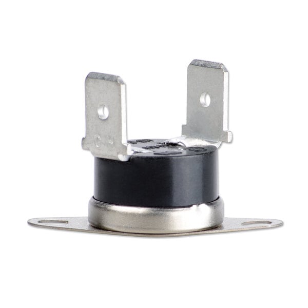 A black and silver metal Nemco Hi-Limit Thermostat with two holes in a black metal plate.