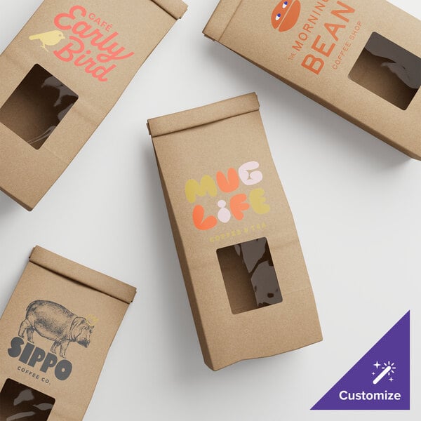 A group of brown paper bags with windows.