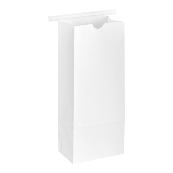 A white rectangular paper bag with a reclosable lid.