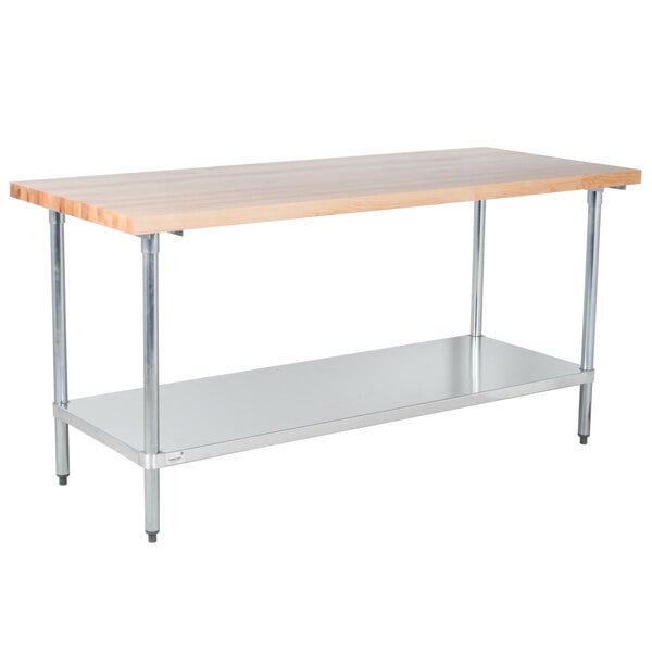 Advance Tabco H2G-306 Wood Top Work Table with Galvanized Base and ...