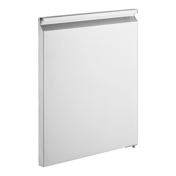 A white rectangular metal door with a black handle.