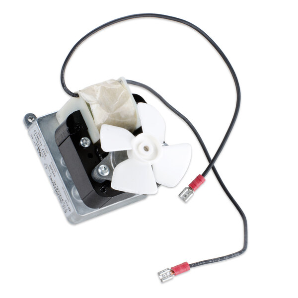 A white and black fan with wires attached to it, used for a Nemco 92003 Motor for Hot Dog Grill.