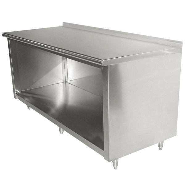 a stainless steel cabinet with a shelf