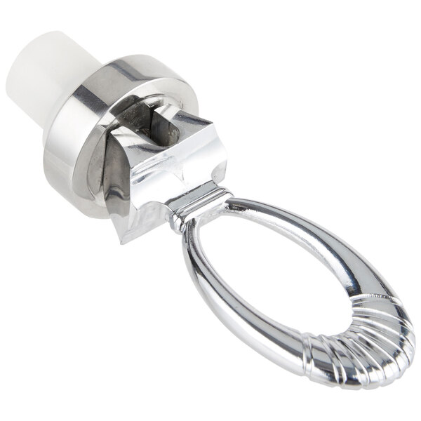 A silver metal handle for a Vollrath beverage dispenser on a white background.