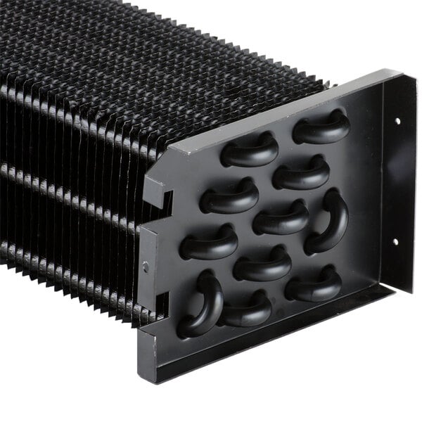 An Avantco evaporator coil, a black metal device with many holes.