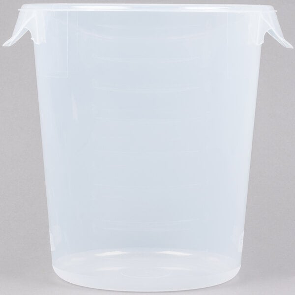 A clear plastic bucket with a clear lid.