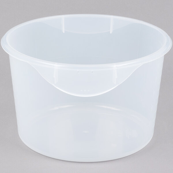 A clear plastic container with a lid.