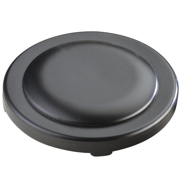 A black round Cal-Mil cooling puck on a white background.