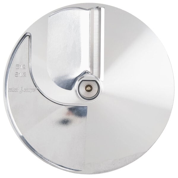 A circular silver metal plate with a smaller circular hole in the center.