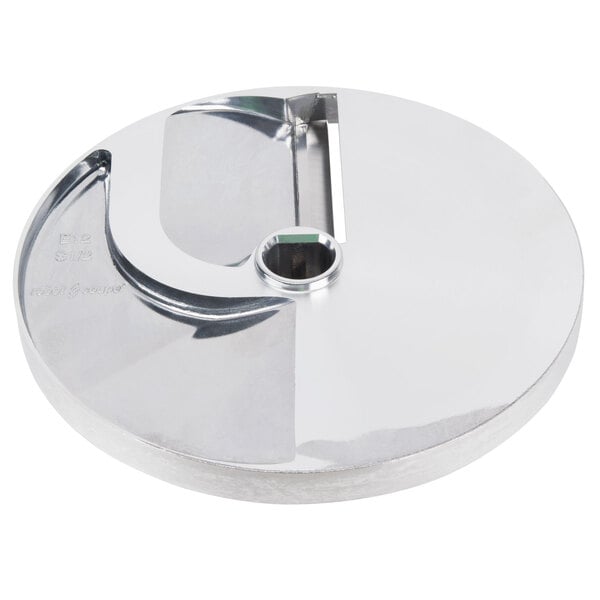 A Robot Coupe 15/32" Slicing Disc, a circular metal object with a hole in the center.