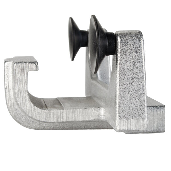 A silver metal hanger assembly with black screws.