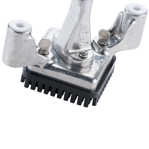 A close-up of a metal Nemco Easy Chopper pusher assembly with black rubber inserts.