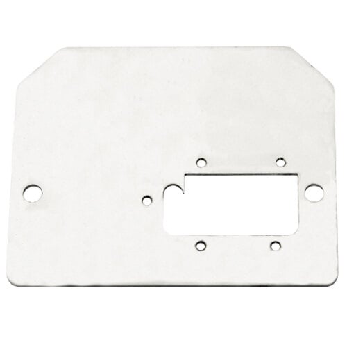 A white metal rectangular face plate with holes.