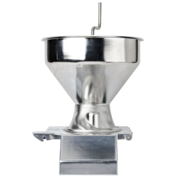 A Robot Coupe stainless steel bulk feed head with agitator.
