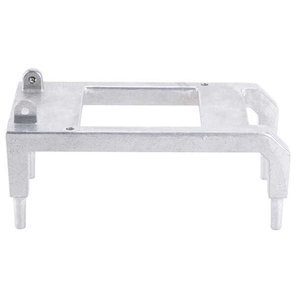 A silver metal rectangular base with a hole for Nemco Easy Chicken Slicers.