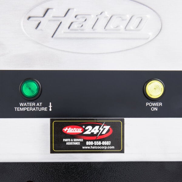 A Hatco FR-4B Bain Marie Heater control panel on a counter.