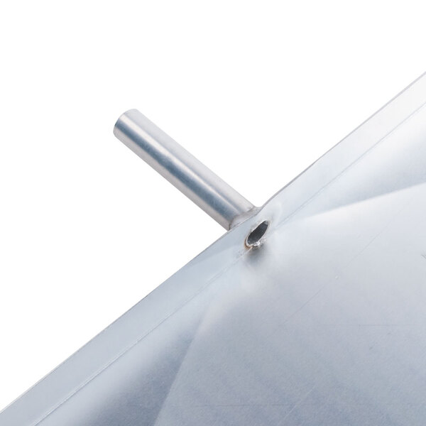 An Avantco metal evaporator drain pan with a hole in it.