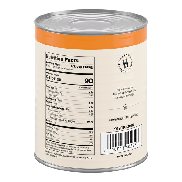 A large can of Hometown Provisions broken mandarin orange segments.