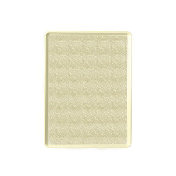 A white rectangular tray with a beige abstract pattern and tan border.