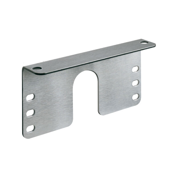 A stainless steel Hatco angle bracket with holes on the side.