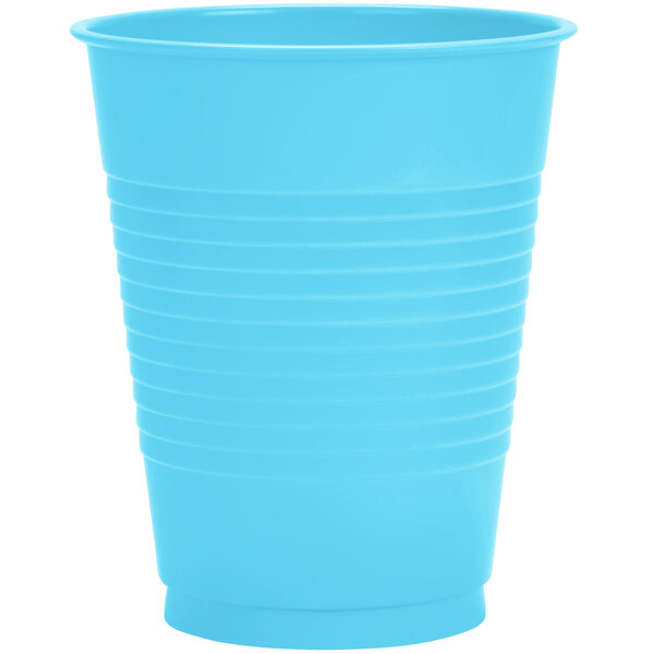 A close up of a blue Creative Converting plastic cup.