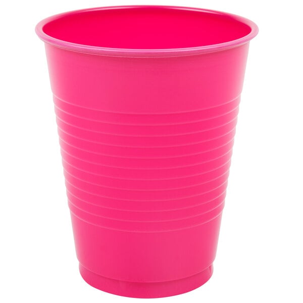 A close-up of a pink plastic cup.