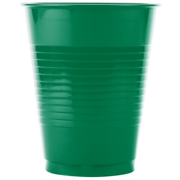 A green plastic cup.