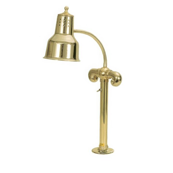 A brass Hanson Heat Lamp with a curved neck.