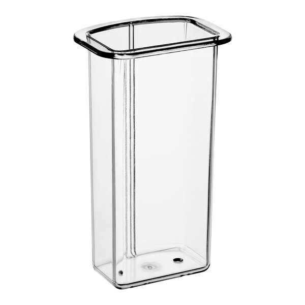 A clear plastic container with a black lid for a Robot Coupe 101089S.