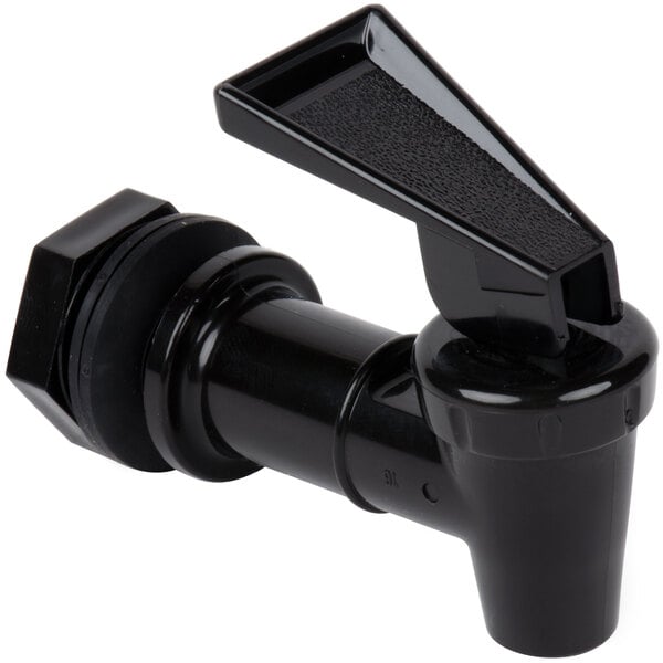 A black plastic Cal-Mil replacement faucet with a handle.