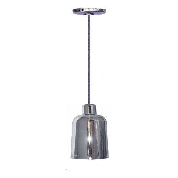 A silver Hanson Heat Lamp with a chrome finish on a long pole.