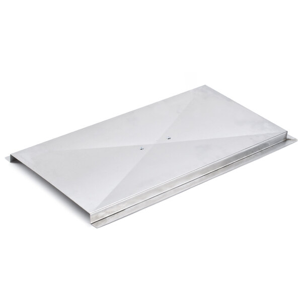 A white metal tank cover with a screw on top.