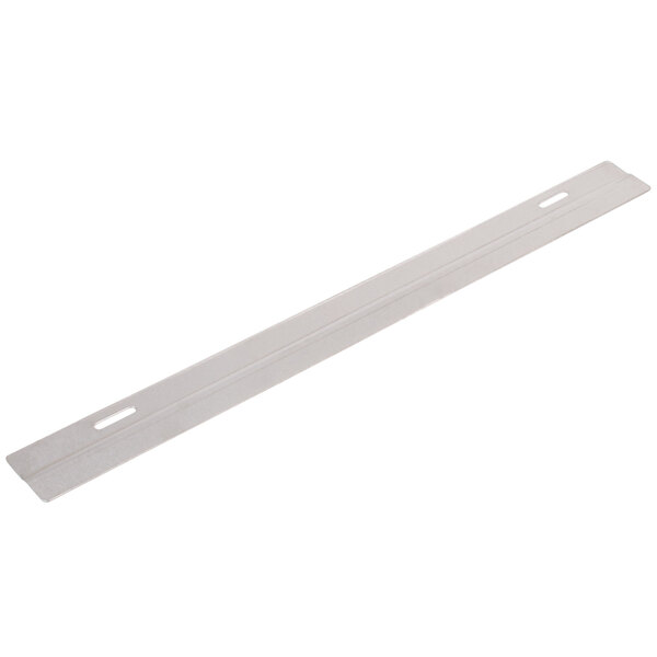 A long white metal rectangular bar with holes.