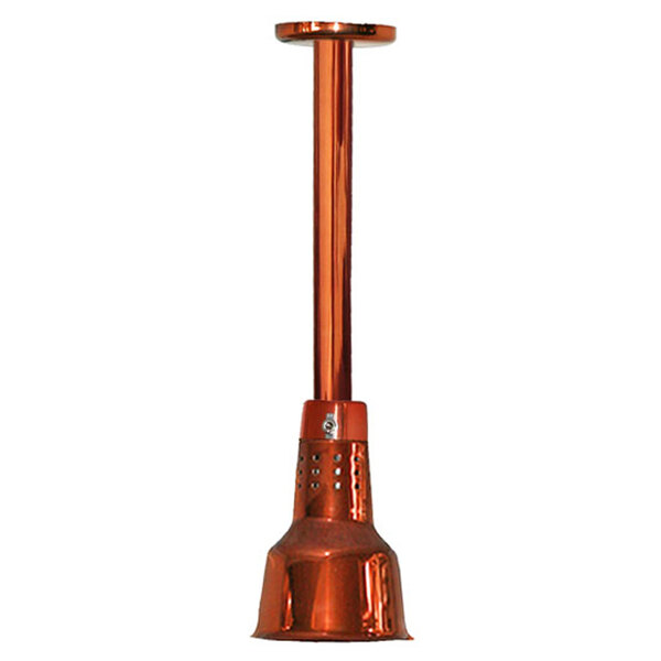 A close-up of a Hanson Heat Lamp with a smoked copper finish.
