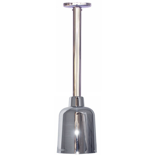 A Hanson Heat Lamps chrome ceiling mount heat lamp.