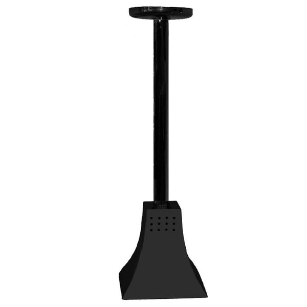 A black metal rectangular ceiling mount with holes in a round base.