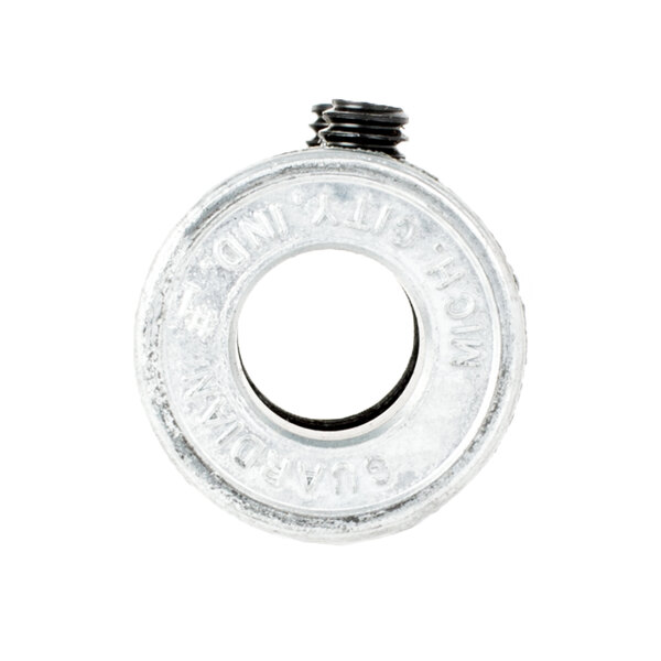 A close-up of a round metal Bar Maid Motor Shaft Coupler with a hole in the middle.