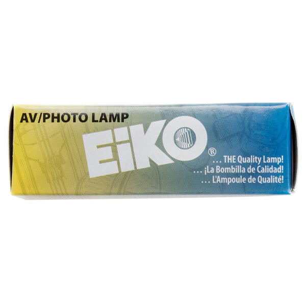 A close-up of a white Eiko box with a logo in a white circle.