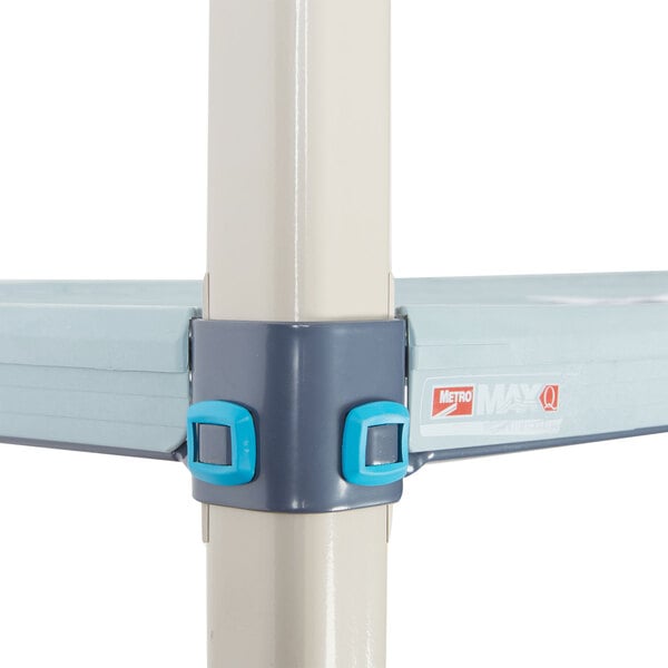 A MetroMax iQ mobile polymer post with blue and white plastic corners.