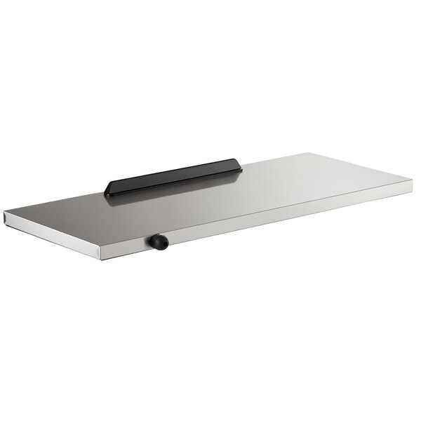 A silver rectangular Avantco lid with a black handle.