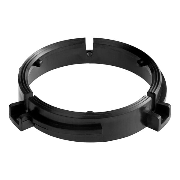 A black metal circular ring with a hole in it.