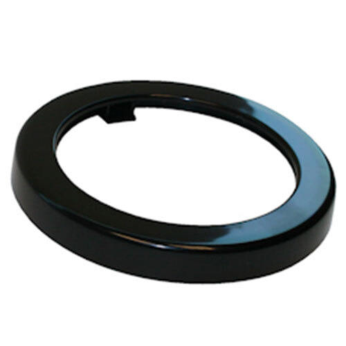 A black plastic San Jamar trim ring with a hole.