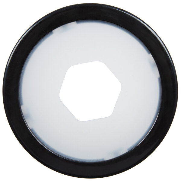 A white hexagon with a white circular object inside.